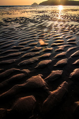 View of a muddy shore at low tide