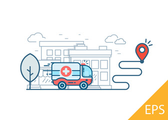 Ambulance car rides. Vector modern line design illustration icon