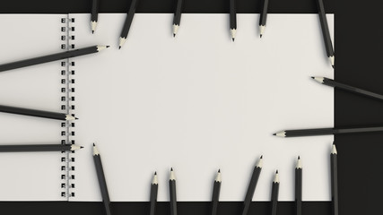 Drawing album with pencils