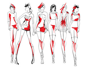 Stylish fashion models. Pretty young girls. Fashion womans Sketch