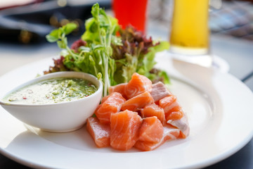 Salmon with Wasabi Seafood Sauce