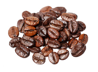 Coffee beans isolated on white background. Each bean have to clipping path on white background