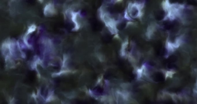 4k video of stormy soft and fluffy blue and purple clouds in a nebula in space, slowly moving, forming and dissolving, 4k, 4096, 24fps