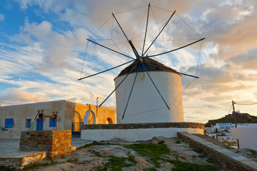 Traditional windmill in Chora of Ios island, Greece. 