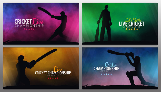 Cricket Championship banner or poster, design with players and bats. Vector illustration.
