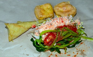 Plecing kangkung, spicy water spinach dish, Lombok island, Indonesia