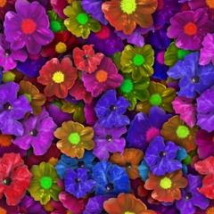 Colorful background with different flowers. Seamless.