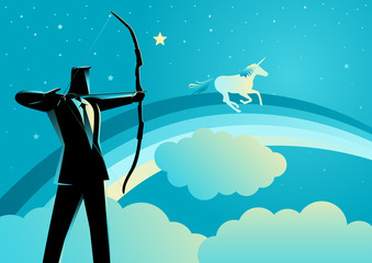 Businessman aiming a unicorn