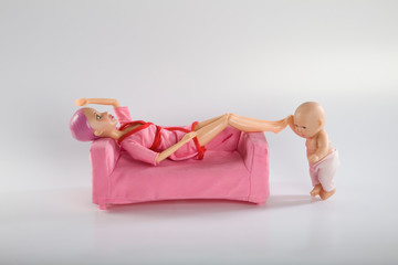 Fototapeta na wymiar woman sits with her child, postpartum depression