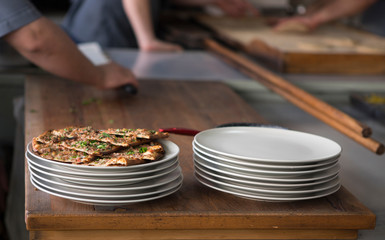 Turkish traditional  meat Pide presentations