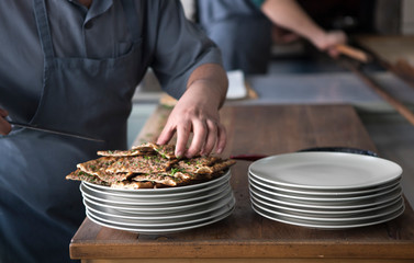 Turkish traditional  meat Pide presentations