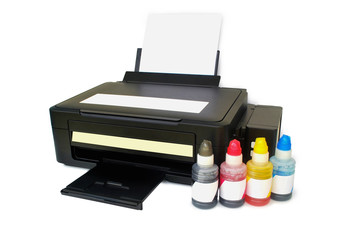 Four color printer on white background.With Clipping Path.