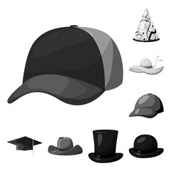 Vector design of hat and helmet sign. Set of hat and profession stock symbol for web.
