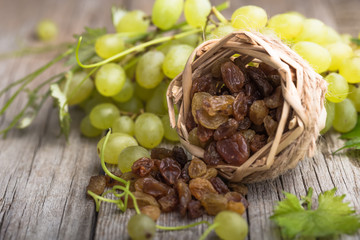 Golden raisin raisin on wooden background