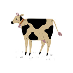Spotted Cow, Dairy Cattle Animal Husbandry Breeding Vector Illustration