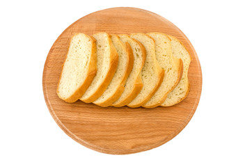 long loaf on a wooden board on a white background