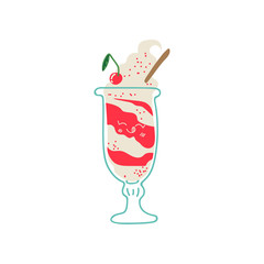 Cute Delicious Ice Cream in Glass, Adorable Kawaii Sweet Dessert with Funny Face Vector Illustration