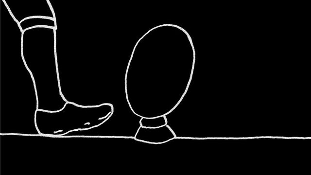 2d Animation motion graphics drawing of a foot kicking rugby ball hitting goal post morphing into basketball hitting rim of hoop on white and green screen with alpha matte in HD high definition.