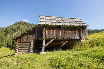mountain hut close up in Bohinj