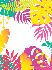 Fototapeta na wymiar vector stylized neon floral frame made with palm leaves. Trend colors.