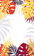 vector stylized trendy floral frame made with palm leaves.