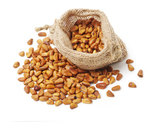 Pine nuts on white background 