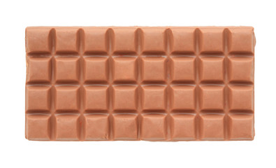 Chocolate bar isolated on white background. Top view.