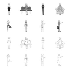 Vector illustration of posture and mood sign. Collection of posture and female stock symbol for web.