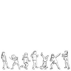 vector, on a white background, contour children dance