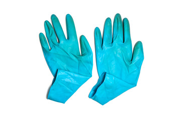 dirty household rubber glove on a white background, isolate 