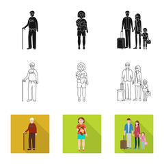 Vector illustration of character and avatar  icon. Set of character and portrait stock symbol for web.