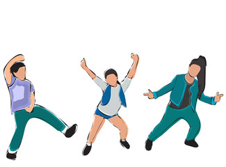Fototapeta na wymiar white background, sketch multicolored kids dancing