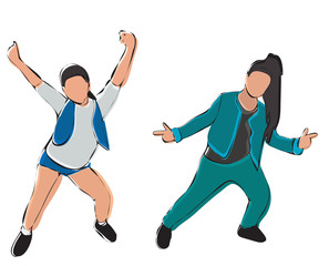 Fototapeta na wymiar vector, on a white background, sketch multicolored kids dancing