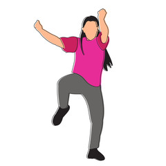 vector on white background little girl dancing dance contour