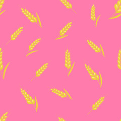 Wheat spike seamless background. Organic Ear grain textured pattern textile. Flat Vector illustration.