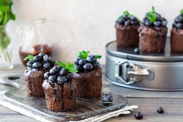 Chocolate Muffins with Chocolate and Blueberries