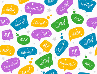 Color greeting speech pattern. Speech bubbles language background © nutalina