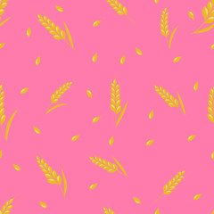 Wheat spike seamless background. Organic Ear grain textured pattern textile. Flat Vector illustration.