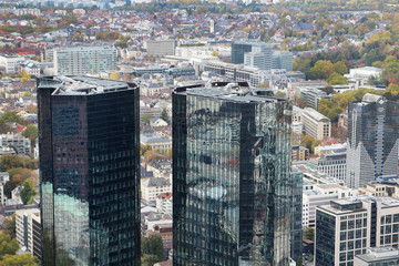 Panoramic view from observation point from Main Tower to Frankfurt and suburbans, Germany