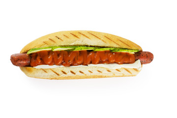 isolated hotdog view from above