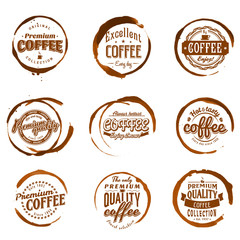 Coffee logo set with round brown stains