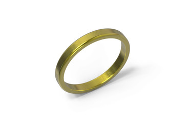 Golden wedding ring on isolated white background symbolising marriage, love, relationships, proposals, valentine's day, and engagement, 3d illustration