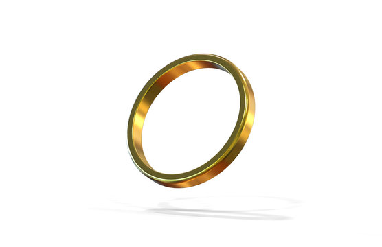 Golden wedding ring on isolated white background symbolising marriage, love, relationships, proposals, valentine's day, and engagement, 3d illustration