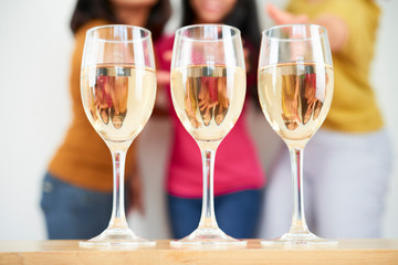 Three glasses with champagne
