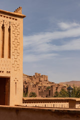 Adobe houses surrounding Ait Benhaddou ancient village in Morocco