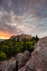 Obraz premium Acropolis and view of Athens from Areopagus hill, Greece. 