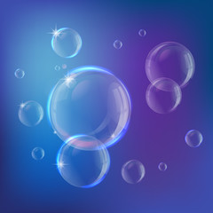 Soap Bubbles on Blue Background