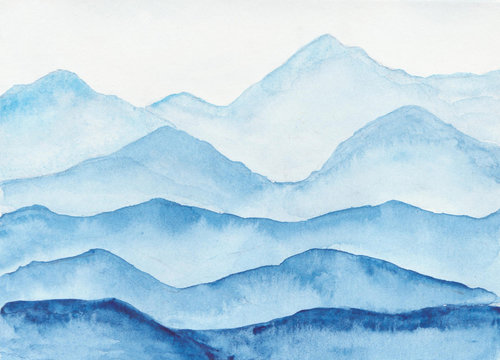 Watercolor Mountains Landscape. 