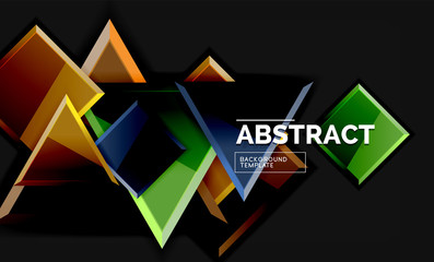 Glossy mosaic style geometric shapes - squares and triangles on black