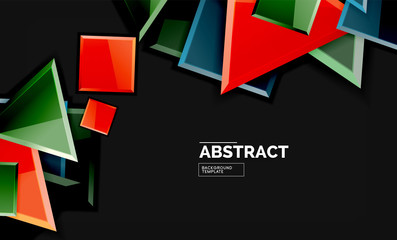 Glossy mosaic style geometric shapes - squares and triangles on black